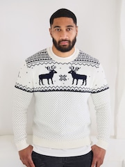 The Little Tailor Mens Christmas 100% Cotton Reindeer Fairisle Pattern Jumper - Image 1 of 7