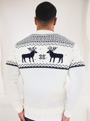 The Little Tailor Mens Christmas 100% Cotton Reindeer Fairisle Pattern Jumper - Image 2 of 7