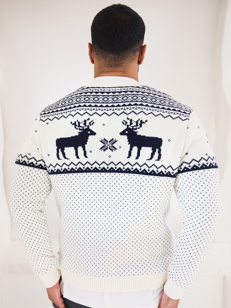 The Little Tailor Mens Christmas 100% Cotton Reindeer Fairisle Pattern Jumper - Image 2 of 7