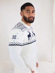 The Little Tailor Mens Christmas 100% Cotton Reindeer Fairisle Pattern Jumper - Image 3 of 7