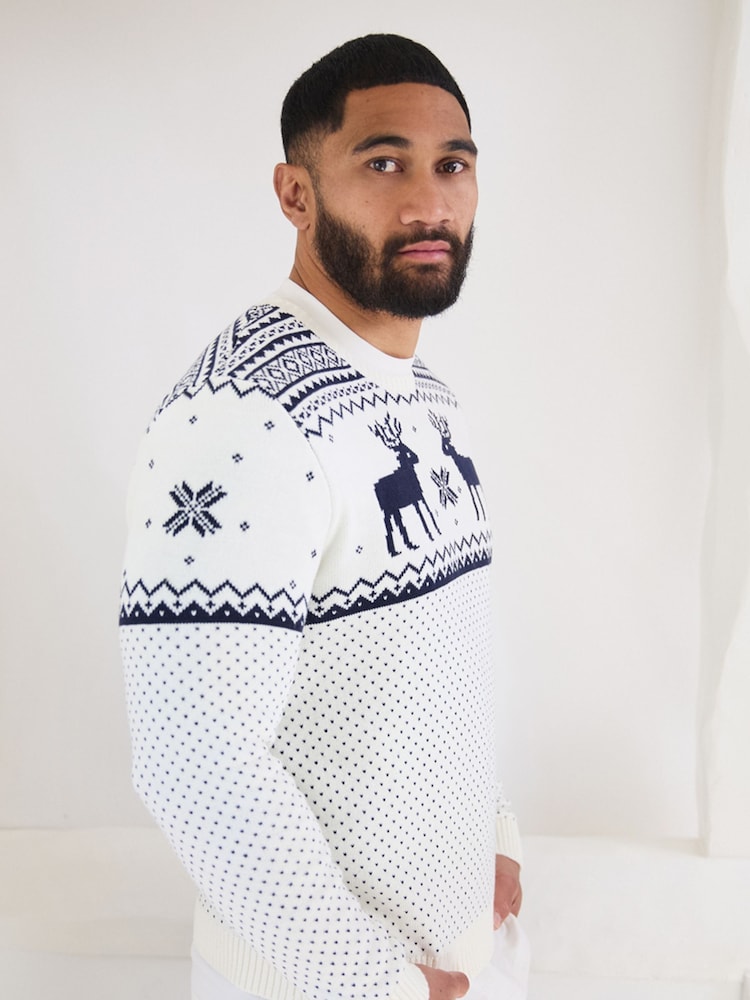 The Little Tailor Mens Christmas 100% Cotton Reindeer Fairisle Pattern Jumper - Image 3 of 7