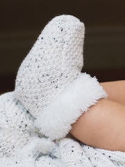 Naravni - The Little Tailor dojenček Natural Knitted Plush Lined copatki za dojenčke - Slika 4 iz 4