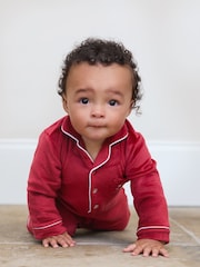 The Little Tailor Baby Luxury Soft Touch Velour Christmas Onsie Rompersuit - Image 1 of 5