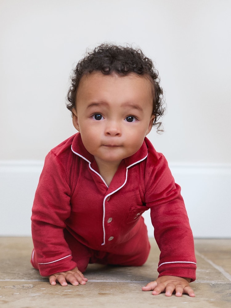 The Little Tailor Baby Luxury Soft Touch Velour Christmas Onsie Rompersuit - Image 1 of 5