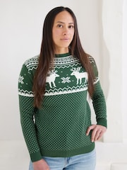 The Little Tailor Womens Christmas 100% Cotton Reindeer Fairisle Pattern Jumper - Image 1 of 5