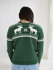 The Little Tailor Womens Christmas 100% Cotton Reindeer Fairisle Pattern Jumper - Image 2 of 5