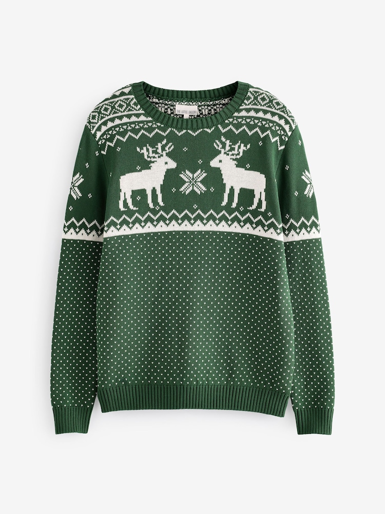 The Little Tailor Womens Christmas 100% Cotton Reindeer Fairisle Pattern Jumper - Image 3 of 5