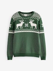 The Little Tailor Green Christmas Reindeer Fairisle Pattern Jumper - Image 6 of 8