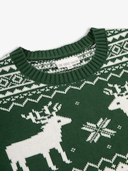 The Little Tailor Green Christmas Reindeer Fairisle Pattern Jumper - Image 7 of 8
