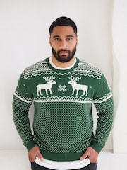 The Little Tailor Mens Christmas 100% Cotton Reindeer Fairisle Pattern Jumper - Image 1 of 7
