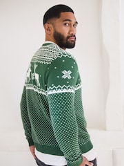The Little Tailor Mens Christmas 100% Cotton Reindeer Fairisle Pattern Jumper - Image 2 of 7