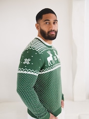 The Little Tailor Mens Christmas 100% Cotton Reindeer Fairisle Pattern Jumper - Image 3 of 7