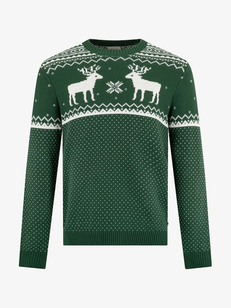 Vert - The Little Tailor Mens Noël 100% Cotton Reindeer Motif Fair Isle Pull - Image 4 of 7
