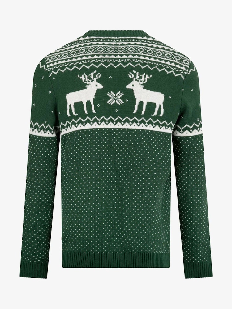 Vert - The Little Tailor Mens Noël 100% Cotton Reindeer Motif Fair Isle Pull - Image 5 of 7