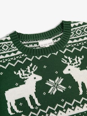 The Little Tailor Green Christmas Reindeer Fairisle Pattern Jumper - Image 8 of 9