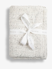 The Little Tailor Baby Fisherman Cable 100% Cotton Knitted White Blanket - Image 1 of 3