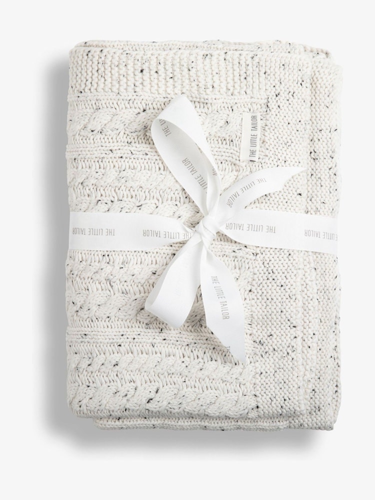 The Little Tailor Baby Fisherman Cable 100% Cotton Knitted White Blanket - Image 1 of 3
