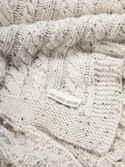 The Little Tailor Baby Fisherman Cable 100% Cotton Knitted White Blanket - Image 3 of 3