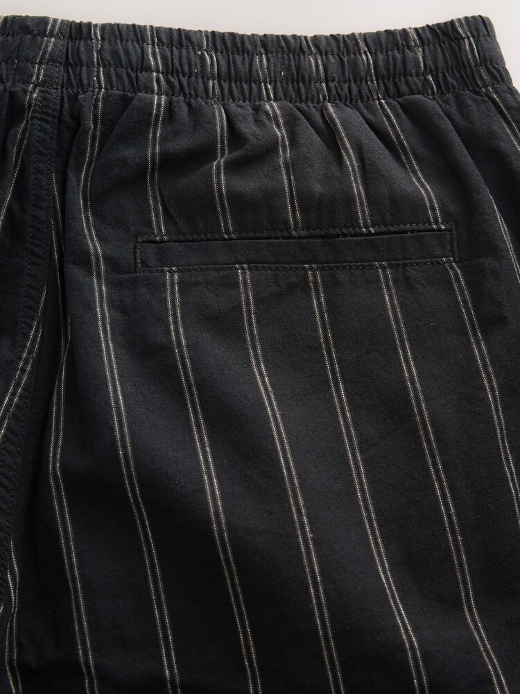 Black/White Regular Tapered Fit Cotton Linen Striped Trousers - Image 11 of 11