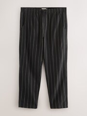Black/White Regular Tapered Fit Cotton Linen Striped Trousers - Image 8 of 11
