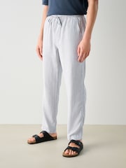 Light Grey Regular Tapered Fit Textured Linen Cotton Elasticated Drawstring Trousers - Image 1 of 12