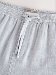 Light Grey Regular Tapered Fit Textured Linen Cotton Elasticated Drawstring Trousers - Image 10 of 12