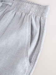 Light Grey Regular Tapered Fit Textured Linen Cotton Elasticated Drawstring Trousers - Image 11 of 12