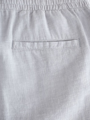 Light Grey Regular Tapered Fit Textured Linen Cotton Elasticated Drawstring Trousers - Image 12 of 12