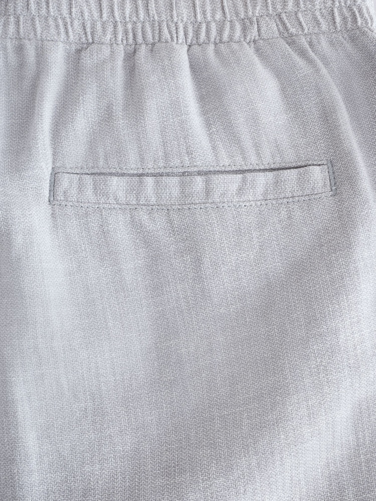 Light Grey Regular Tapered Fit Textured Linen Cotton Elasticated Drawstring Trousers - Image 12 of 12