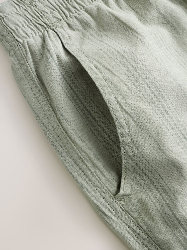 Sage Green/Khaki Regular Tapered Fit Cotton Linen Striped Trousers - Image 10 of 10