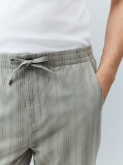 Sage Green/Khaki Regular Tapered Fit Cotton Linen Striped Trousers - Image 5 of 10
