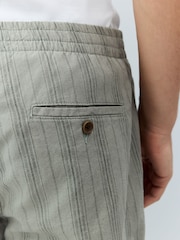 Sage Green/Khaki Regular Tapered Fit Cotton Linen Striped Trousers - Image 6 of 10