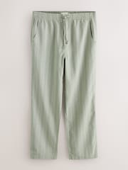 Sage Green/Khaki Regular Tapered Fit Cotton Linen Striped Trousers - Image 7 of 10