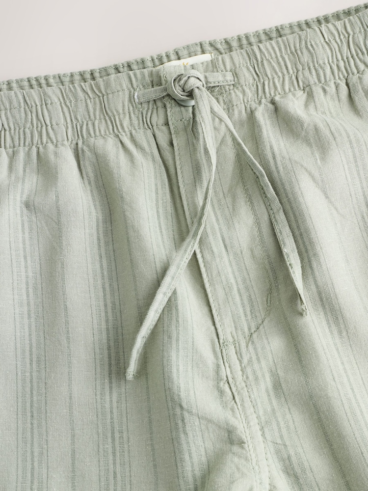 Sage Green/Khaki Regular Tapered Fit Cotton Linen Striped Trousers - Image 2 of 4