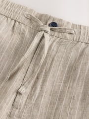 Neutral Stripe Regular Tapered Fit 100% Linen Signature Elasticated Waist Drawstring Trousers - Image 7 of 9