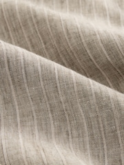 Neutral Stripe Regular Tapered Fit 100% Linen Signature Elasticated Waist Drawstring Trousers - Image 8 of 9