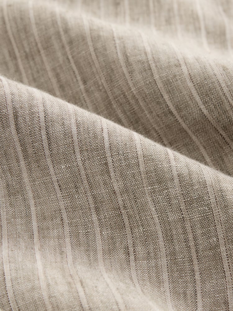 Neutral Stripe Regular Tapered Fit 100% Linen Signature Elasticated Waist Drawstring Trousers - Image 8 of 9