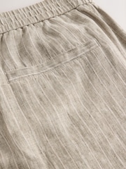 Neutral Stripe Regular Tapered Fit 100% Linen Signature Elasticated Waist Drawstring Trousers - Image 9 of 9
