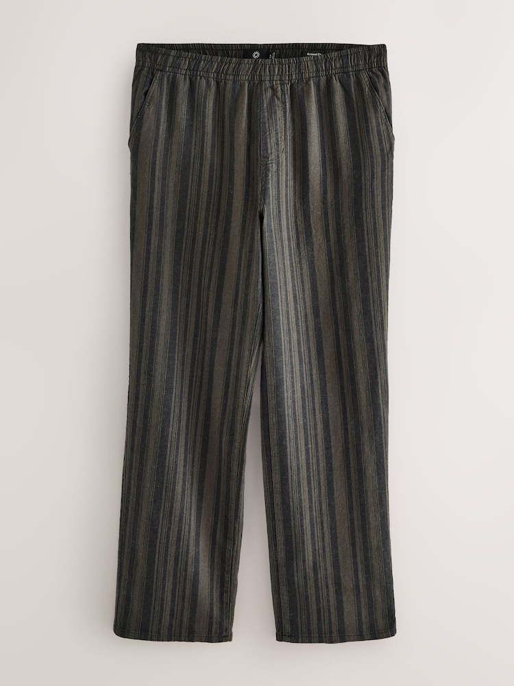 Black/Khaki Green Regular Tapered Fit Cotton Linen Striped Trousers - Image 1 of 9 Black/Khaki Green Regular Tapered Fit Cotton Linen Striped Trousers - Image 1 of 9