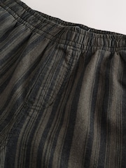 Black/Khaki Green Regular Tapered Fit Cotton Linen Striped Trousers - Image 7 of 9