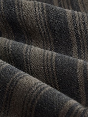 Black/Khaki Green Regular Tapered Fit Cotton Linen Striped Trousers - Image 8 of 9