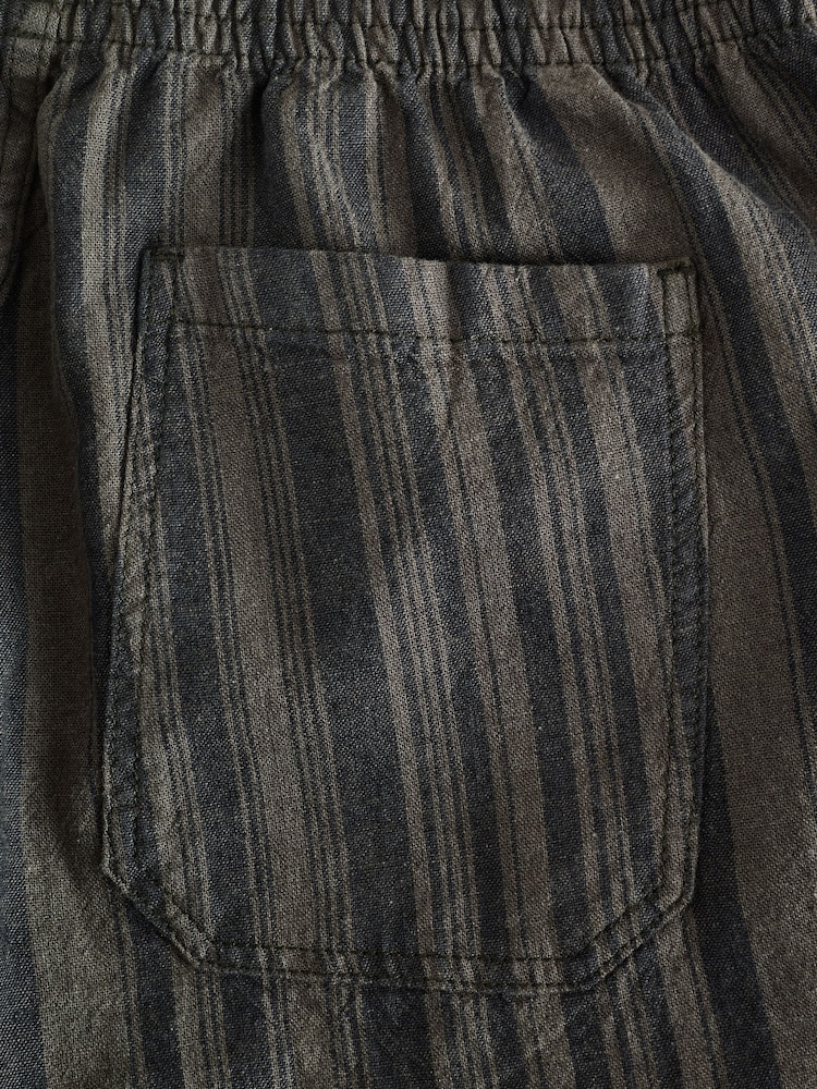 Black/Khaki Green Regular Tapered Fit Cotton Linen Striped Trousers - Image 9 of 9