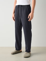 Navy Blue Textured Elasticated Waist 100% Cotton Trousers - Image 1 of 10