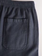 Navy Blue Textured Elasticated Waist 100% Cotton Trousers - Image 10 of 10