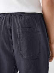 Navy Blue Textured Elasticated Waist 100% Cotton Trousers - Image 6 of 10