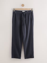 Navy Blue Textured Elasticated Waist 100% Cotton Trousers - Image 7 of 10