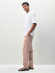 Pink/White Regular Tapered Fit Cotton Linen Striped Trousers - Image 5 of 10
