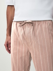 Pink/White Regular Tapered Fit Cotton Linen Striped Trousers - Image 6 of 10