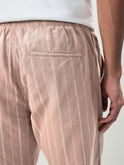 Pink/White Regular Tapered Fit Cotton Linen Striped Trousers - Image 7 of 10