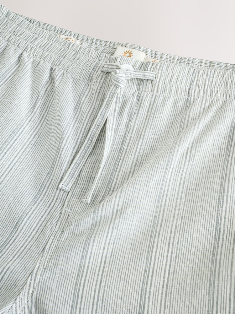Green/Ecru Relaxed Fit Cotton Linen Striped Trousers - Image 10 of 12